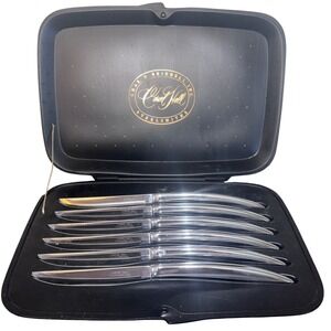 Carvel Hall Steak Knife Set | 6 Piece Vintage MCM Stainless Steel USA with Case